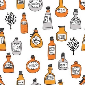 halloween potions fabric // spooky scary witches potions hocus pocus, halloween design - white