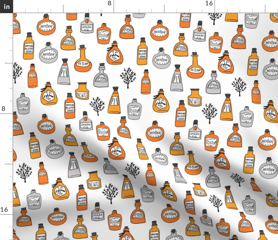 halloween potions fabric // spooky scary witches potions hocus pocus, halloween design - white