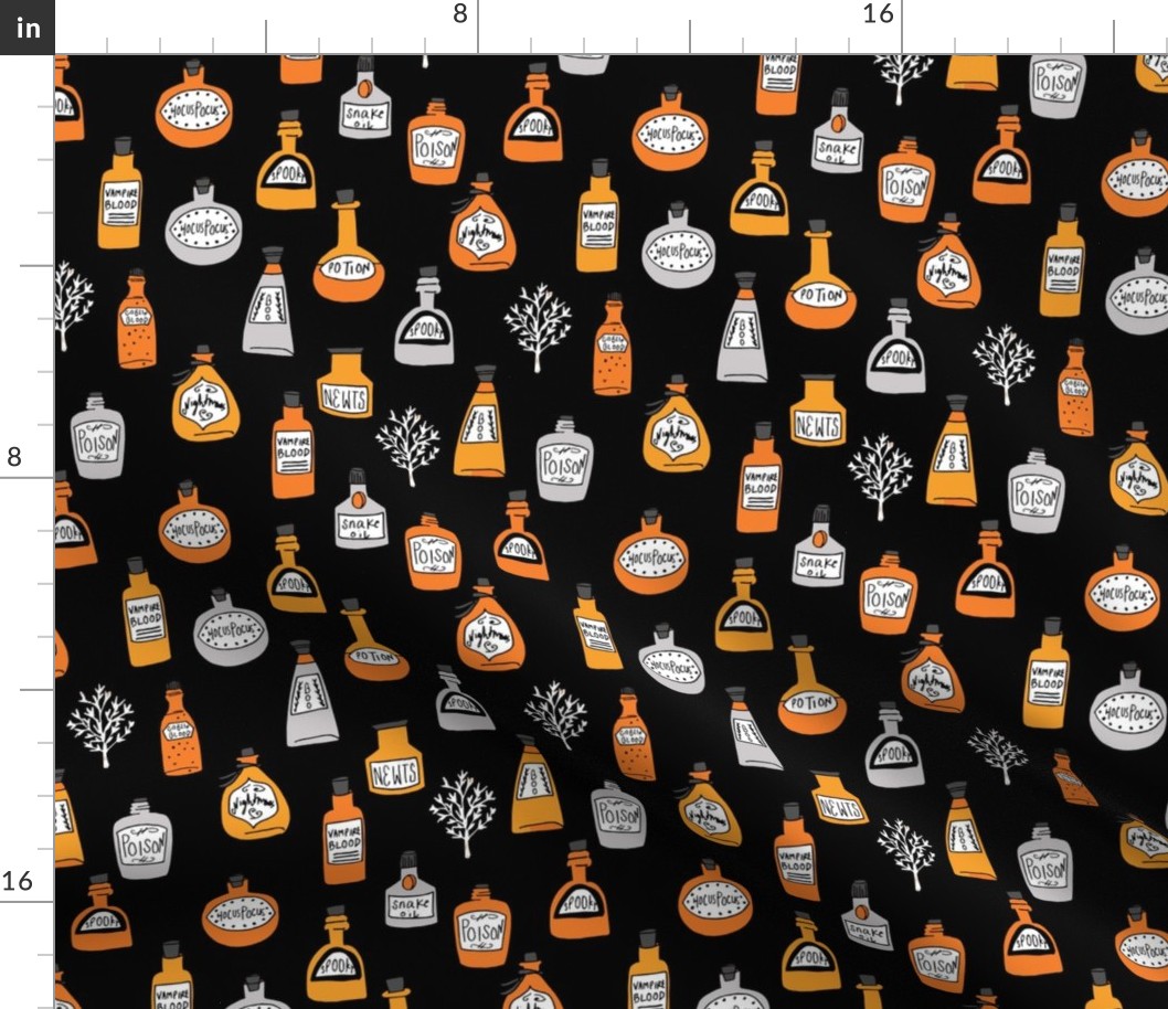 halloween potions fabric // spooky scary witches potions hocus pocus, halloween design - orange and black