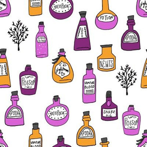 halloween potions fabric // spooky scary witches potions hocus pocus, halloween design - orange and purple