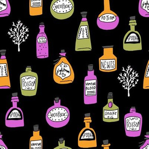 halloween potions fabric // spooky scary witches potions hocus pocus, halloween design - brights