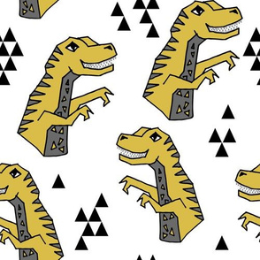 dinosaur fabric  // dinos dino prehistoric jurassic yellow dinosaur trex tyrannosaurus rex t-rex mustard yellow