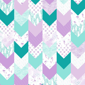 whimsical mermaids - wholecloth fabric  - purple and teal