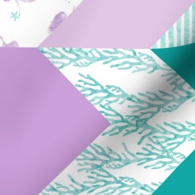 whimsical mermaids - wholecloth fabric  - purple and teal (90)
