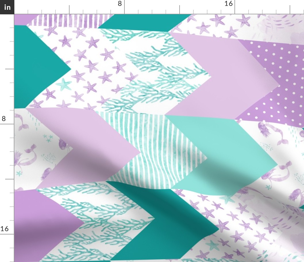 whimsical mermaids - wholecloth fabric  - purple and teal (90)