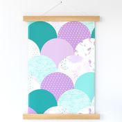 mermaid clamshell wholecloth - purple and teal