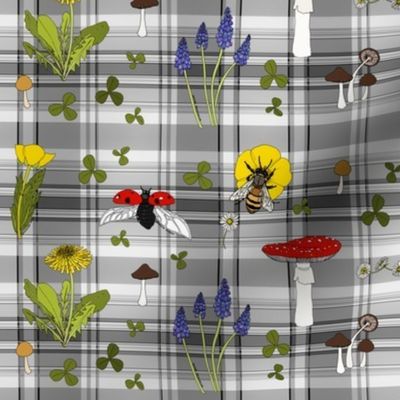 Meadow on grey plaid