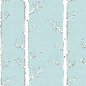 White Trees on Softest Sky Blue Linen