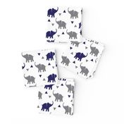 Elephants & Triangles - White Navy Gray - Small Scale