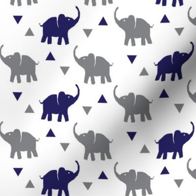 Elephants & Triangles - White Navy Gray - Small Scale