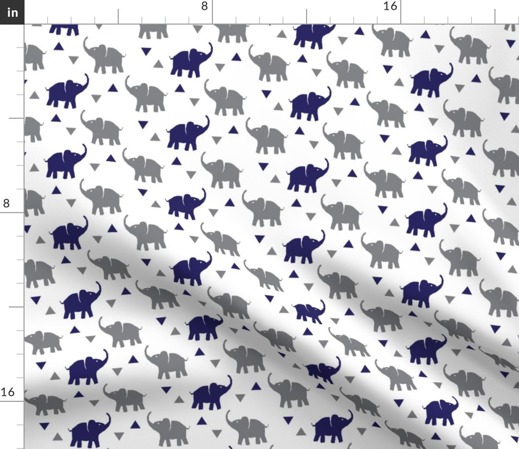 Elephants & Triangles - White Navy Gray - Small Scale