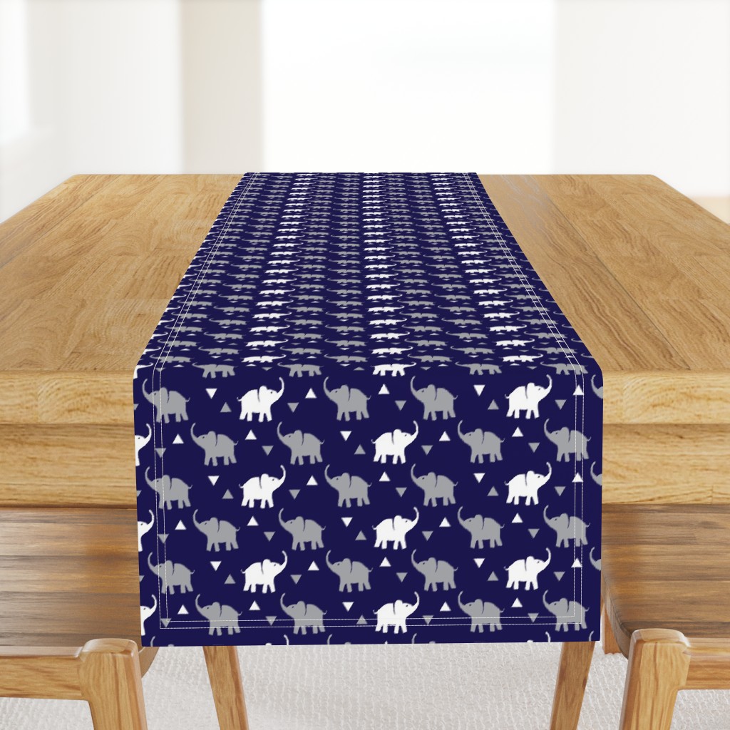 Elephants & Triangles - Navy Gray White - Small Scale