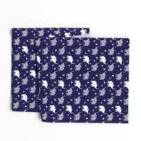 Elephants & Triangles - Navy Gray White - Small Scale