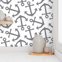 16-03n Tossed Anchors Nautical || Sail Boat Gray Grey  White baby Boy _ Miss Chiff Designs