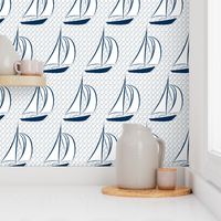 16-03K Nautical Sail Boat Sailing Navy Blue Wave Water Ocean Beach_Miss Chiff Designs