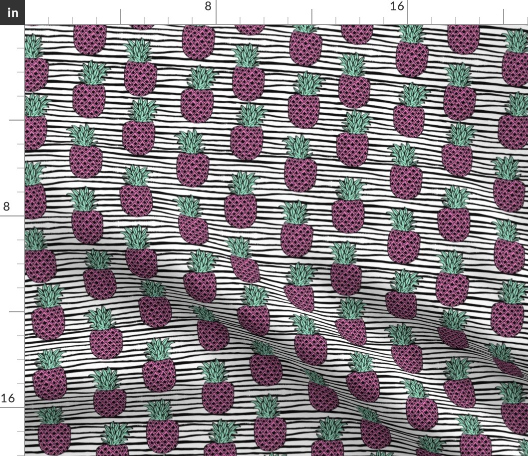 pineapple fabric // pineapples fruit fruits summer tropical design by andrea lauren - pink stripes