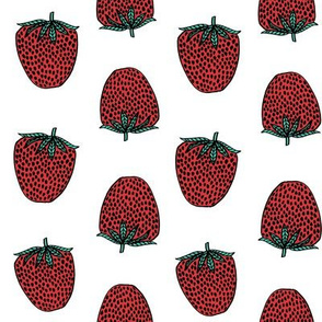 strawberries fabric // strawberry fruit berries summer food fruit design by andrea lauren - white