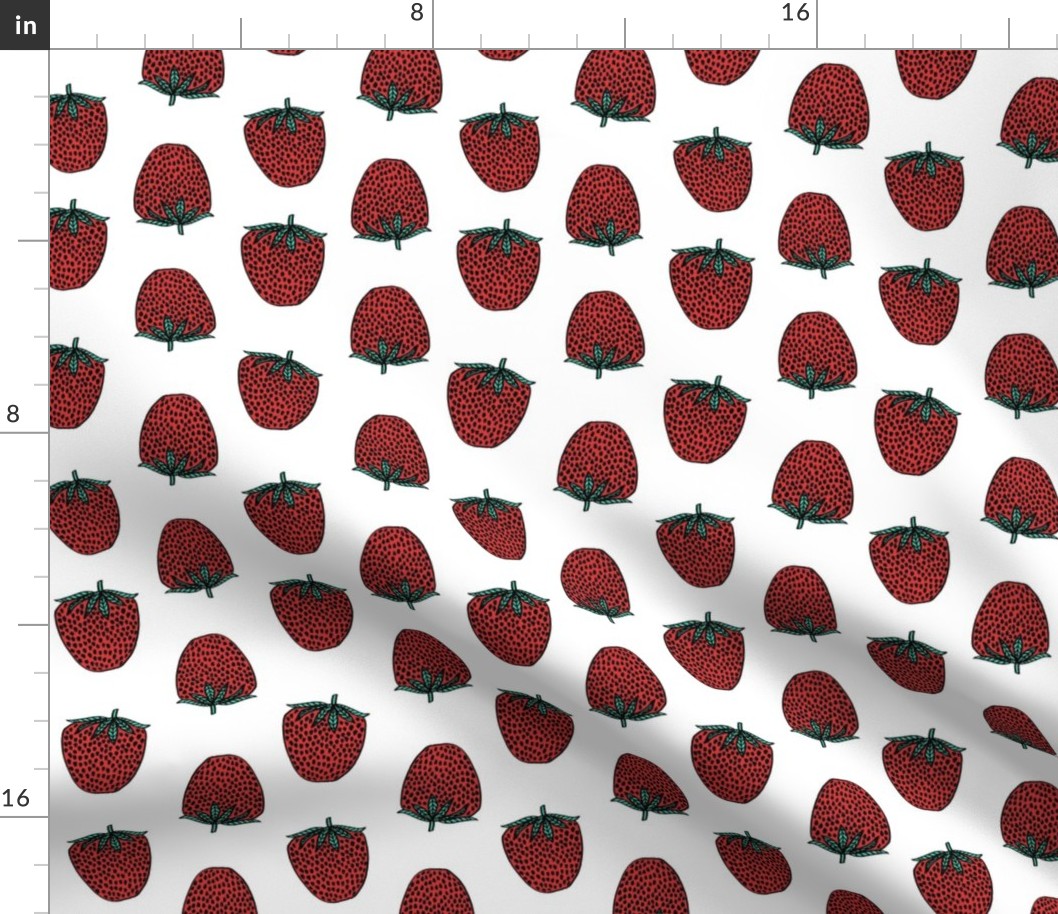 strawberries fabric // strawberry fruit berries summer food fruit design by andrea lauren - white