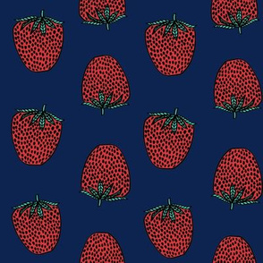 strawberries fabric // strawberry fruit berries summer food fruit design by andrea lauren - navy