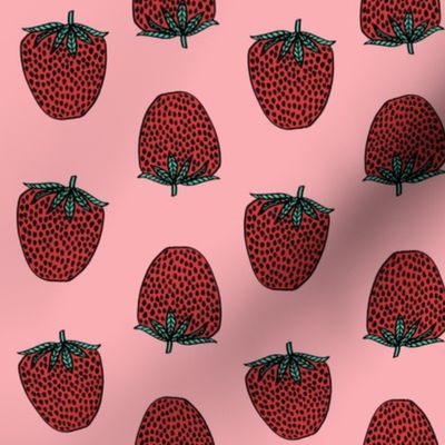 strawberries fabric // strawberry fruit berries summer food fruit design by andrea lauren - pink