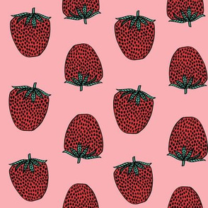 strawberries fabric // strawberry fruit berries summer food fruit design by andrea lauren - pink