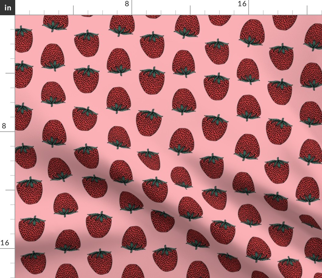 strawberries fabric // strawberry fruit berries summer food fruit design by andrea lauren - pink