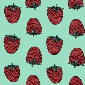 strawberries fabric // strawberry fruit berries summer food fruit design by andrea lauren -mint
