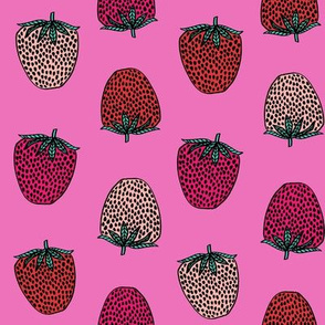 strawberries fabric // strawberry fruit berries summer food fruit design by andrea lauren - bright pink