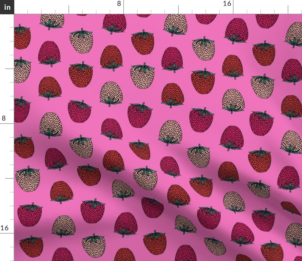 strawberries fabric // strawberry fruit berries summer food fruit design by andrea lauren - bright pink