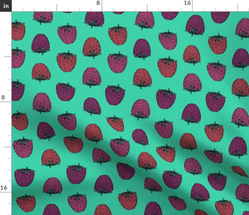 strawberries fabric // strawberry fruit berries summer food fruit design by andrea lauren - bright mint