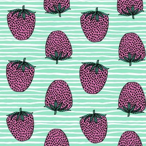 strawberries fabric // strawberry fruit berries summer food fruit design by andrea lauren - mint stripes