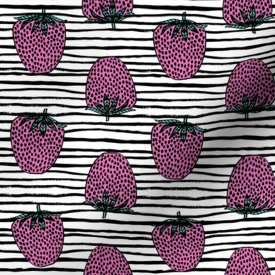 strawberries fabric // strawberry fruit berries summer food fruit design by andrea lauren - pink stripes