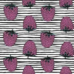 strawberries fabric // strawberry fruit berries summer food fruit design by andrea lauren - pink stripes