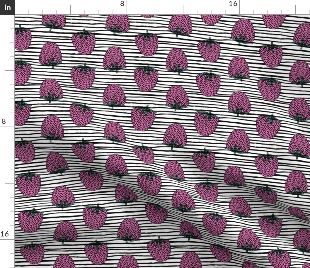 strawberries fabric // strawberry fruit berries summer food fruit design by andrea lauren - pink stripes