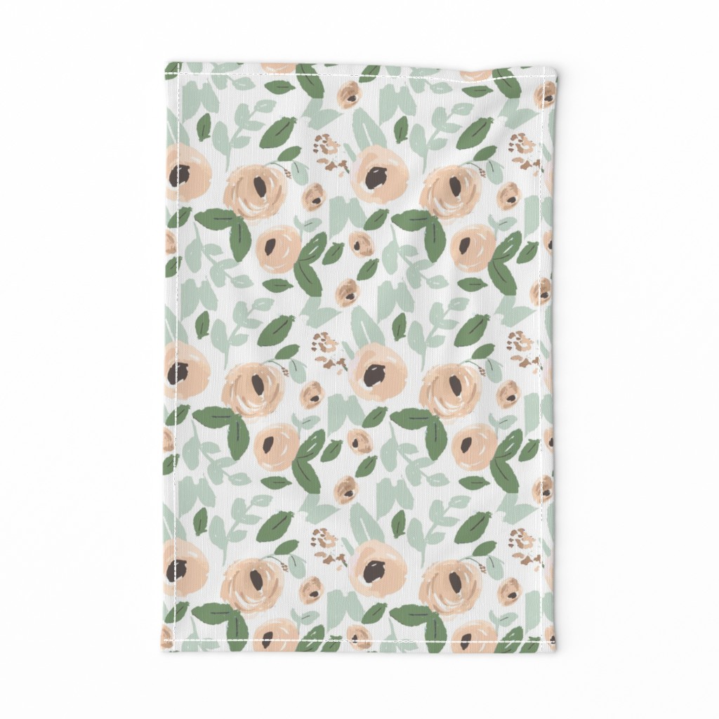 Nude, Peach and green Watercolor Flowers