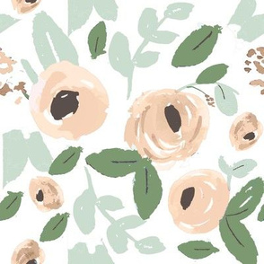 Nude, Peach and green Watercolor Flowers