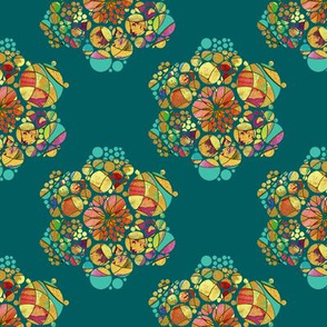 HEXIES ABSTRACT FLOWERS EMERALD TEAL GREEN SUMMER