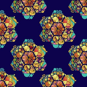 HEXIES ABSTRACT FLOWERS ON NAVY BLUE