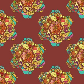 HEXIES ABSTRACT FLOWERS CHESTNUT CHOCOLATE BROWN AUTUMN