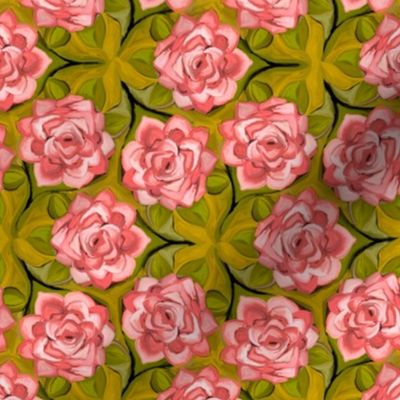 Painterly Pink Roses in Trefoil Arrangement