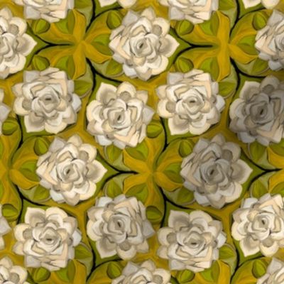Painterly Cream Roses in Trefoil Arrangement