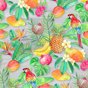 Tropical Paradise Fruit and Parrot Pattern