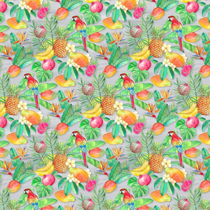 Tropical Paradise Fruit and Parrot Pattern small