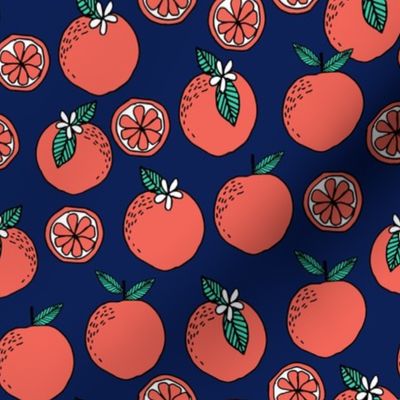 oranges fabric // citrus summer fruit design orange florida oranges fabric - navy