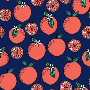 oranges fabric // citrus summer fruit design orange florida oranges fabric - navy