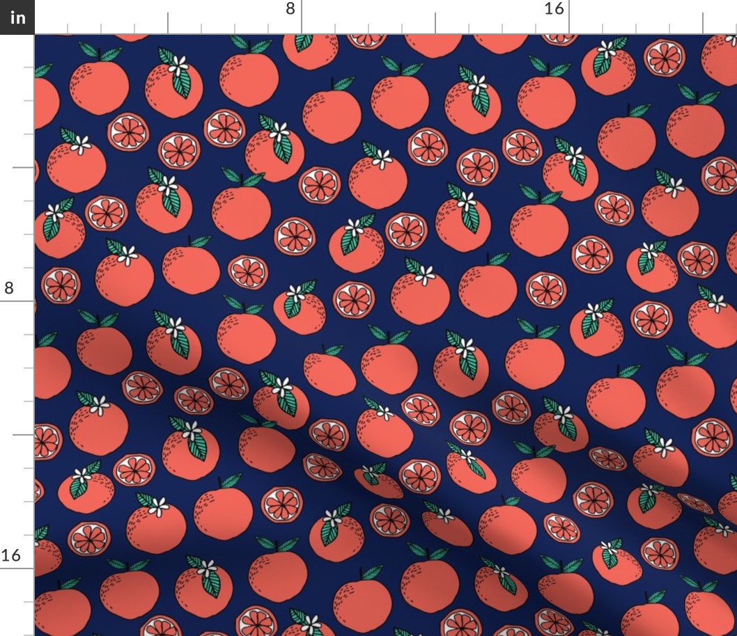 oranges fabric // citrus summer fruit design orange florida oranges fabric - navy