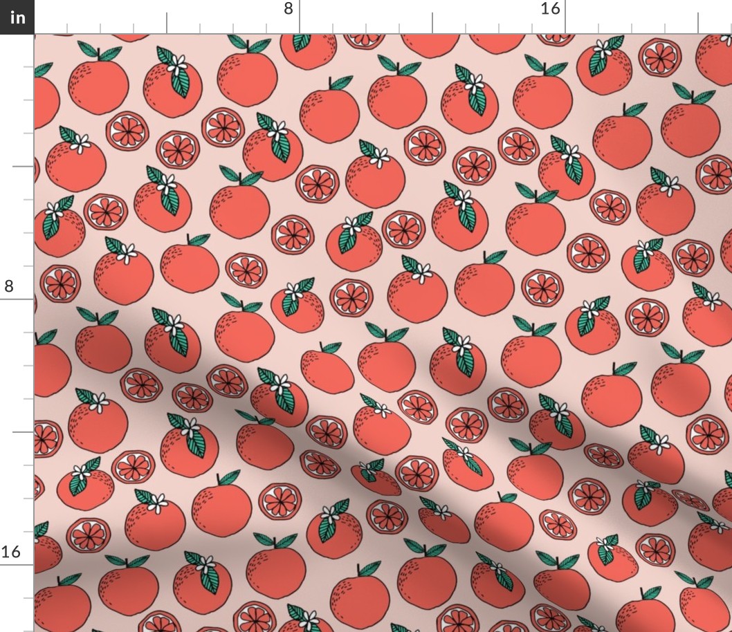 oranges fabric // citrus summer fruit design orange florida oranges fabric - blush