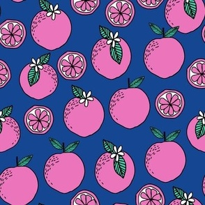 oranges fabric // citrus summer fruit design orange florida oranges fabric - blue and pink