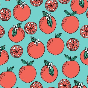 oranges fabric // citrus summer fruit design orange florida oranges fabric - turquoise