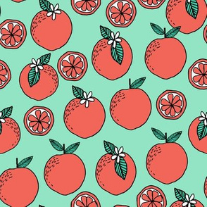 oranges fabric // citrus summer fruit design orange florida oranges fabric - mint